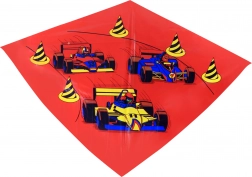 Bunter Flugdrachen mit Rennwagenmotiv