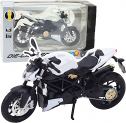 Metall-Sportmotorrad 1:12 mit Licht und Sound – Weiß