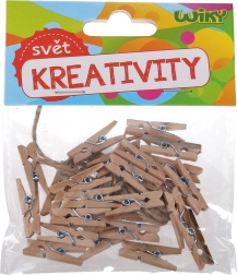 Bunte Holzklammern 3,5 cm mit Kordel, 15 Stk.