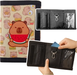 Kinder-Stoffgeldbörse mit Klettverschluss und Karabiner – Kapibara mit Wassermelone