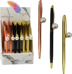 Metall-Kugelschreiber mit Perlenabschluss und Drehmechanismus, blaue Tinte 1,0 mm