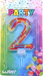 Partykerze Zahl 2 mit Streifen