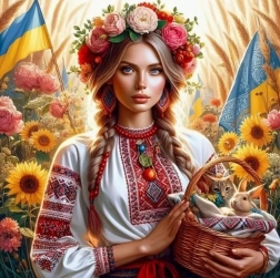 Diamantmalerei Ukrainische Frau mit Korb 30 × 40 cm