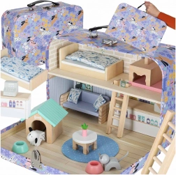 Tragbares Holzhaus im Koffer – Haustierhotel mit Möbeln und Figuren