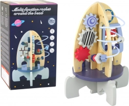 Holz-Lernrakete mit Perlenlabyrinth und Zahnrädern
