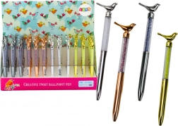 Kugelschreiber mit Vögelchen und glitzernden Steinchen, blaue Tinte 0,7 mm