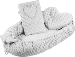 Luxus-Babynestchen mit Kissen und Decke NEW BABY Minky Herz – grau
