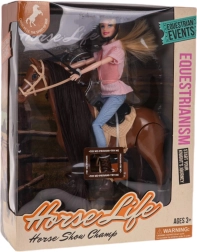 Puppe auf dem Pferd mit Zubehör