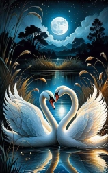 Diamantmalerei Schwäne bei Vollmond 30 × 40 cm