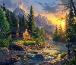 Diamantmalerei Hütte am Furt