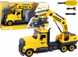 Bau-Lkw mit Kran zum Montieren – gelb