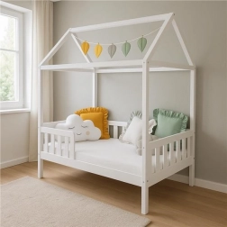 Kinderbett Haus mit Rausfallschutz und Lattenrost New Baby Castello 160×80 cm weiß