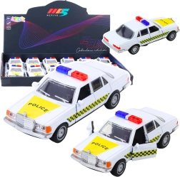 Metall-Polizeiauto 1:32 mit Pull-Back-Antrieb und zu öffnenden Türen, weiß