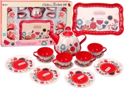 Kaffee-Set Teetassen Kanne Tablett Rotes Café 15-tlg.