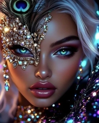 Diamantmalerei Frau mit Pfauenmaske 30 × 40 cm