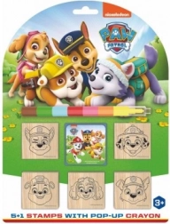Set aus Holzstempeln Paw Patrol 5+1 mit Kissen und Wachsmalstift