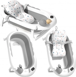 Faltbare Babybadewanne mit Thermometer und weicher Einlage, grau mit Sternchen