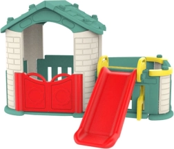 Gartenhaus 3-in-1 für Kinder mit grünem Dach und Rutsche