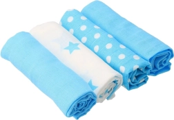 Baumwoll-Mullwindeln New Baby Softy mit Muster 70 × 70 cm, 4 Stk. türkis-weiß