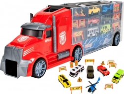 Lastwagen mit Autos und Helikopter