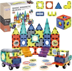 Woopie magnetische 3D-Bausteine – Schloss und Fahrzeuge, 71 Teile