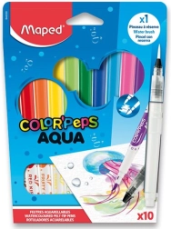 Filzstifte MAPED Color'Peps Aqua mit Pinsel-Effekt, Set mit 10 Farben + Wassertankpinsel
