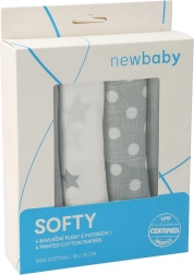 Baumwoll-Musselinwindeln NEW BABY Softy 70 × 70 cm, 4 Stk., grau‑weiß