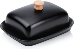 Keramik-Butterdose in Schwarz mit Holzknauf Vilde