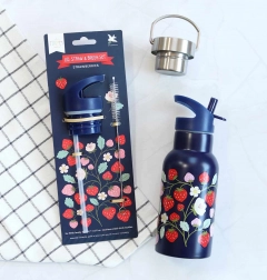 A Little Lovely Company Set aus Verschluss, Bürste und Strohhalm für Edelstahlflasche 350 ml – Erdbeeren