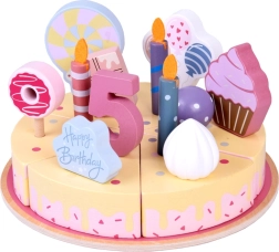 Holz-Geburtstagstorte zum Schneiden mit Dekorationen