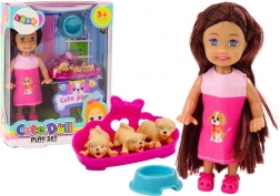 Mini-Puppe Kleid mit langen Haaren Drei-Hunde-Höhle