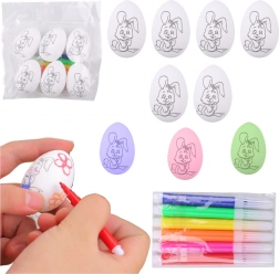 Oster-Polystyreneier zum Bemalen mit Hasenmuster, 6 Stk. mit Filzstiften