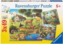 Puzzle RAVENSBURGER Tiere im Wald, im Zoo und auf dem Bauernhof 3×49 Teile