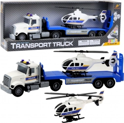 Polizeilicher Transport-Lkw mit Hubschrauber, Licht und Sound