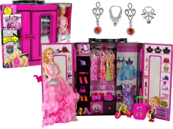 Puppe mit Kleiderschrank und Zubehör