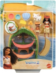 Spielset mit kleiner Puppe Vaiana und ihrer Schwester im Dorf
