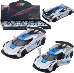 Metall-Sportauto 1:32 mit Rückziehantrieb und öffnenden Türen – silber