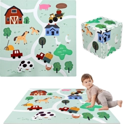 Schaumstoff-Spielmatte 90 × 90 cm – stabiles EVA-Puzzle, 9 Teile, Bauernhof HUMBI