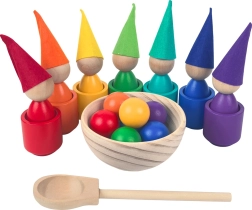 Regenbogen-Püppchen mit Kugeln – Montessori-Holzspielzeug in 7 Farben