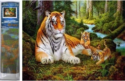 Norimpex Diamant-Malerei Tigerfamilie mit Jungen 30x40 cm