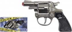 Polizeilicher Metallrevolver mit Zündplättchen, silbern (8 Schuss)