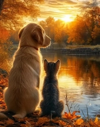 Diamantmalerei Kätzchen mit Hündchen 30 × 40 cm