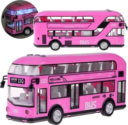 Rosa Doppeldeckerbus mit Geräuschen und öffnenden Türen ZA4748