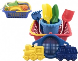 Kindersandspielset mit Korb, Eimer und Sandförmchen