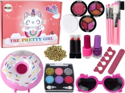Kinderschminkset mit Nagellacken, Lidschatten und Accessoires im Donut-Box