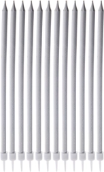 Lange silberne Kuchenkerzen 14,5 cm, 12 Stück
