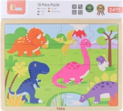 VIGA Holzpuzzle mit Dinosauriern, 16 Teile