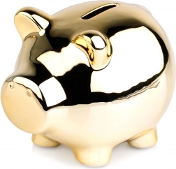 Keramische goldene Spardose in Schweinchenform 11,5 × 9 cm