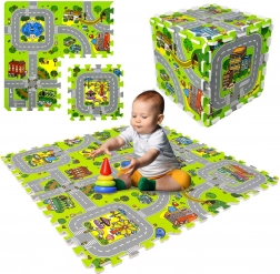Schaumstoff-Spielmatte für Kinder 90 × 90 cm – Stadt und Straßen, 9 Teile
