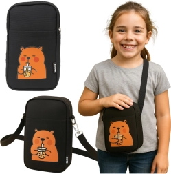 Crossbody-Tasche für Kinder und Damen mit Capybara, schwarz 20 × 14,5 cm
